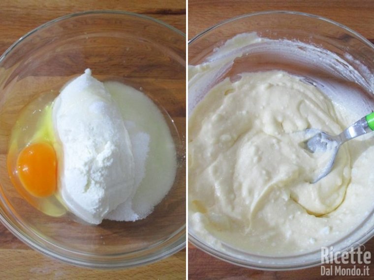 Lavorare a crema ricotta, uova e zucchero
