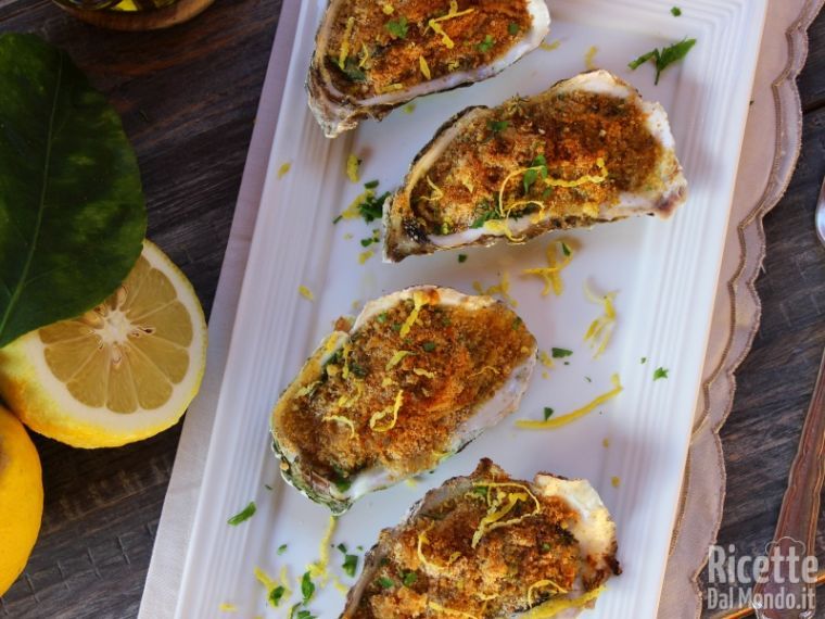 Servire le ostriche gratinate