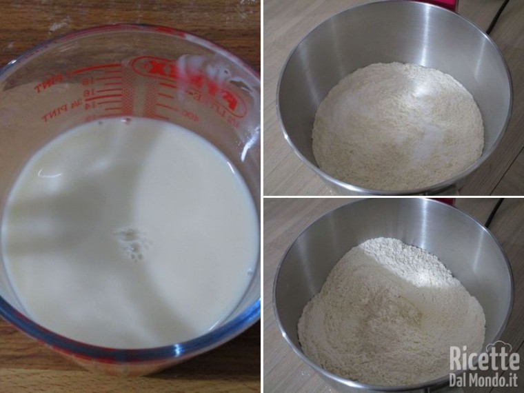Sciogliere il lievito e mescolare le farine