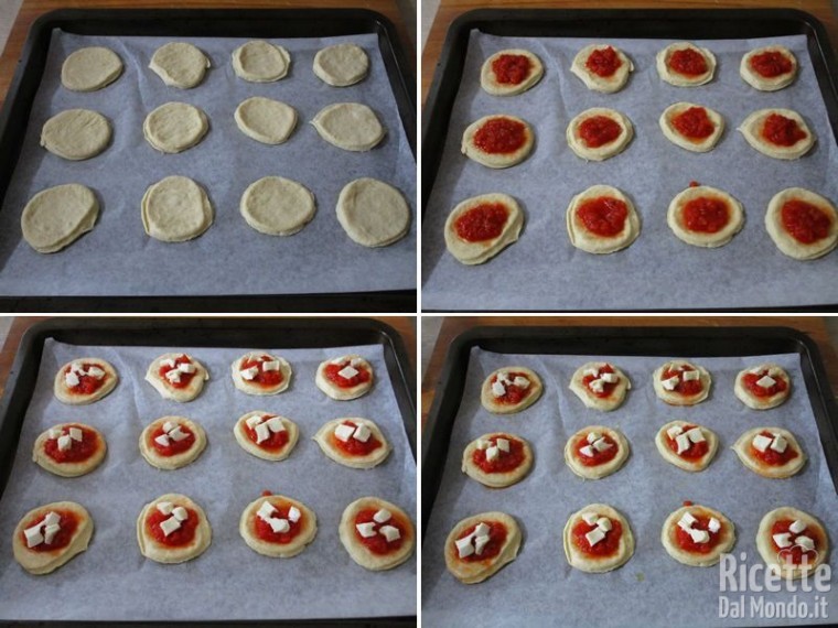 Farcire le pizzette con pomodoro e mozzarella