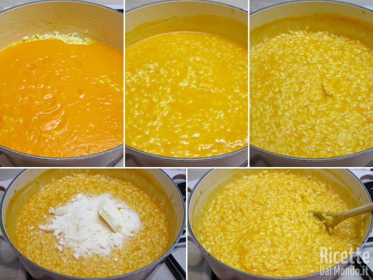 Aggiungere la purea di zucca e mantecare con il parmigiano