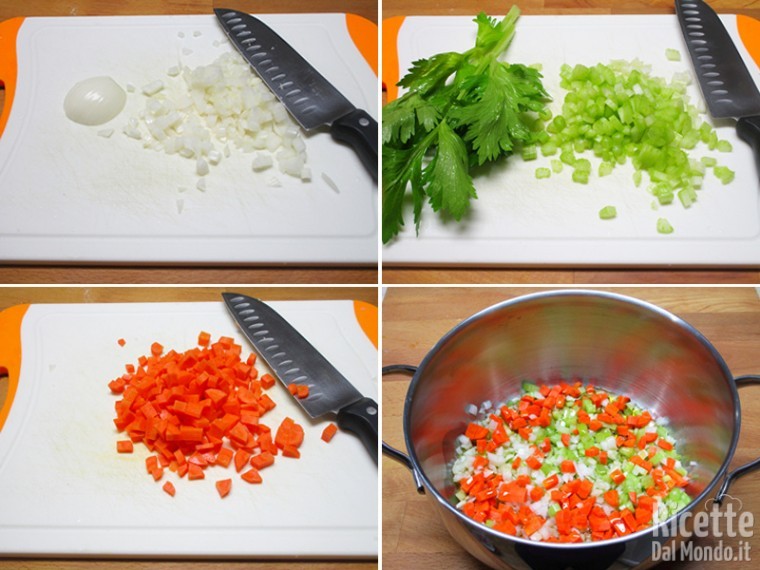 Preparare un trito di sedano, carota e cipolla