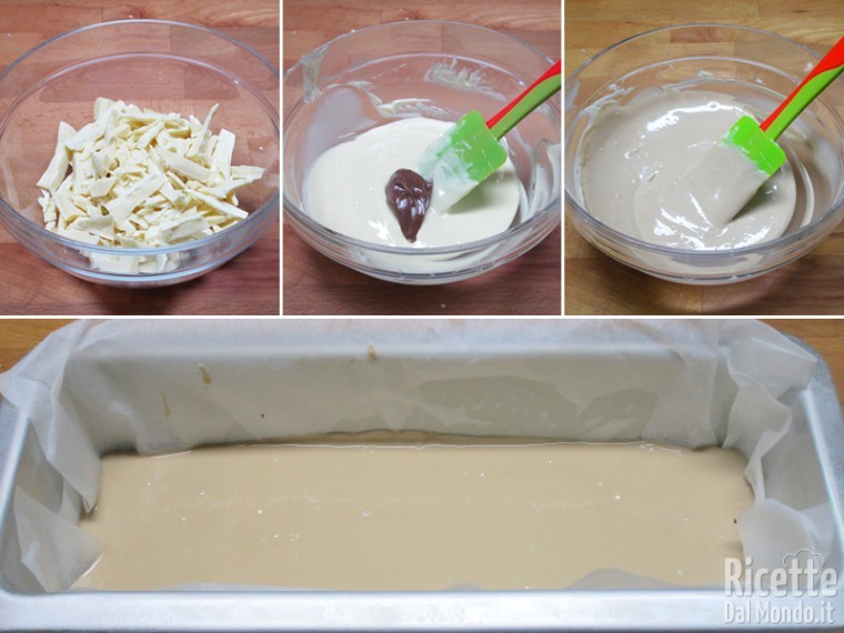 Mescolare cioccolato bianco e Nutella e formare il secondo strato