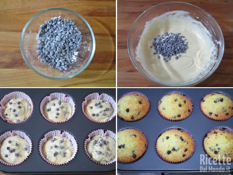 Unire le gocce di cioccolato e cuocere i muffin