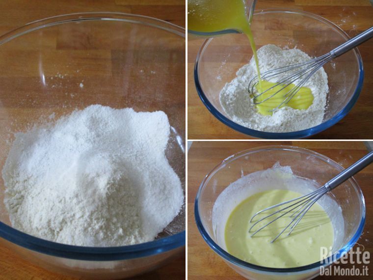 Aggiungere gli ingredienti liquidi ai secchi