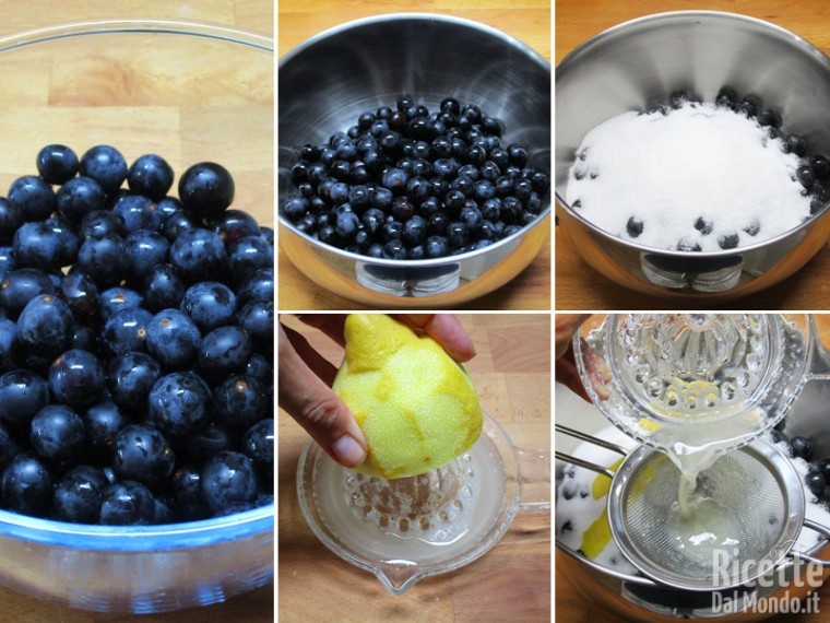 Riunire uva, zucchero e succo di limone