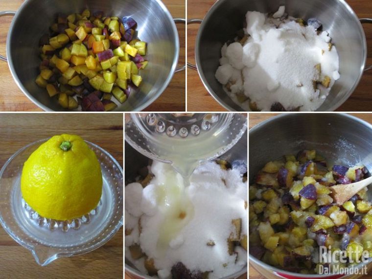 Mescolare le prugne con zucchero e succo di limone
