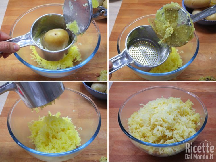 Schiacciare le patate per ottenere una purea