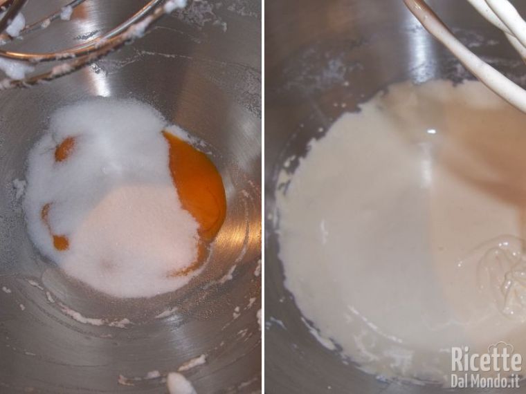 Lavorare a crema tuorli e zucchero
