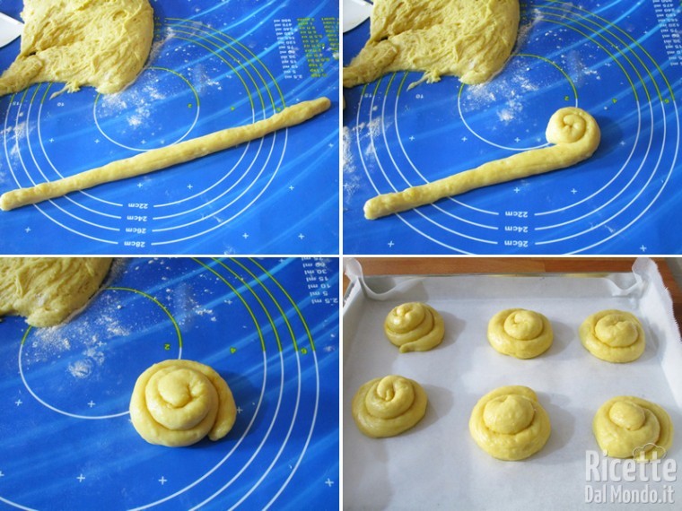 Modellare le brioche come delle chiocciole