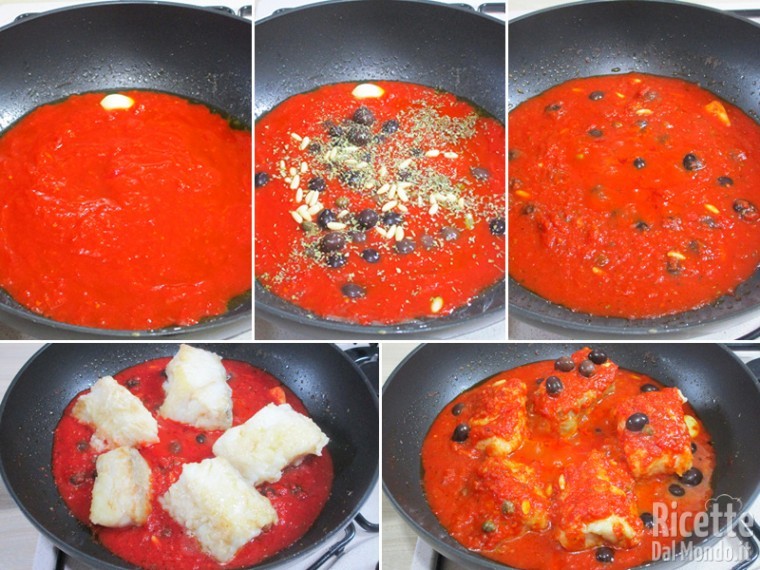 Cuocere il sugo e aggiungere il baccalà
