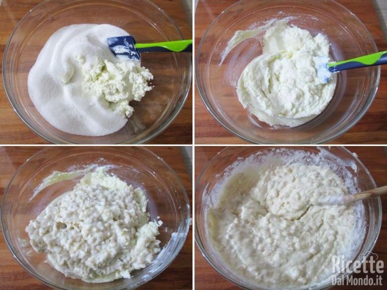 Unire lo zucchero e la ricotta alla crema