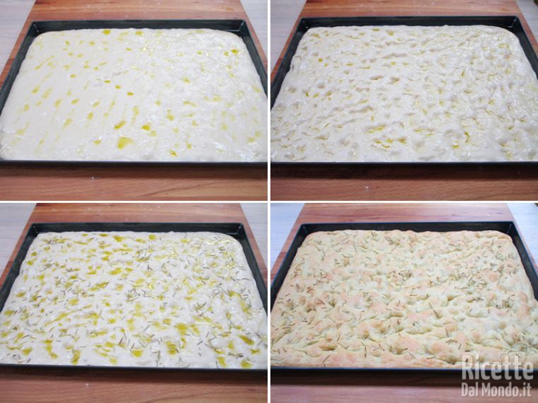 Far lievitare ancora e cuocere la focaccia