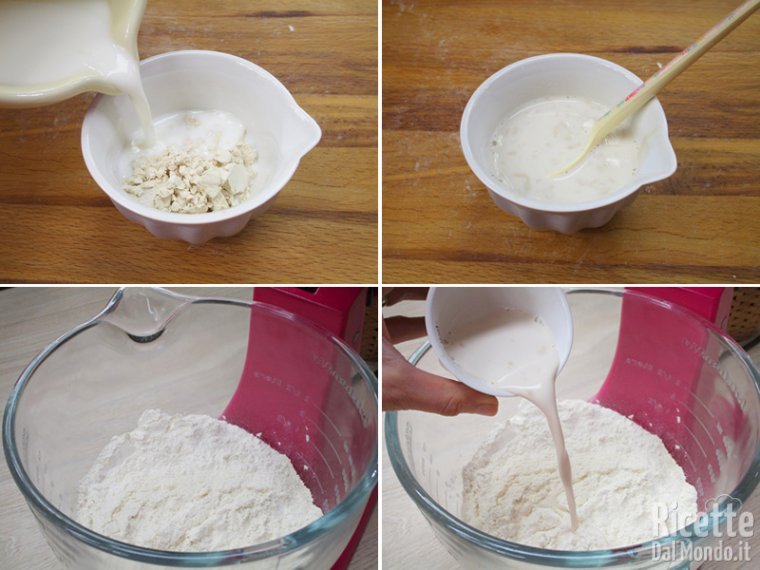 Sciogliere il lievito nel latte e unirlo alla farina