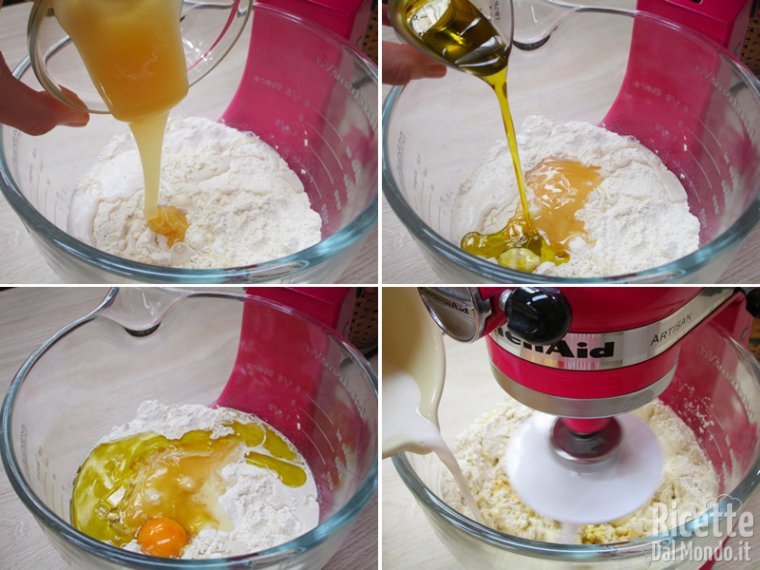 Unire miele, olio, uovo e latte tiepido
