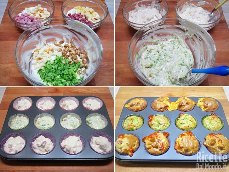 Riempire i muffin e cuocere in forno caldo
