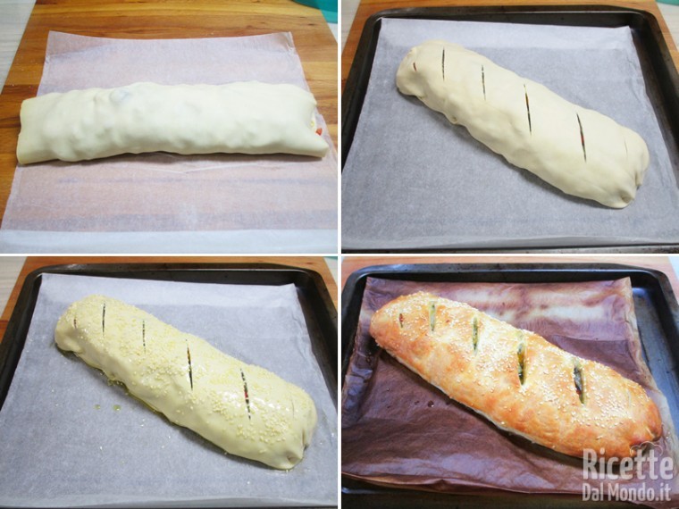 Chiudere lo strudel e cuocerlo in forno caldo
