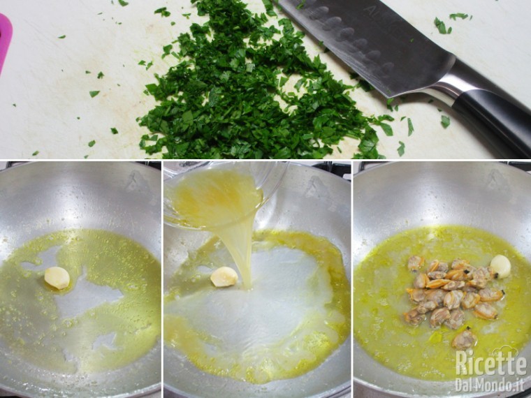 Insaporite il fondo di cottura con olio e vongole