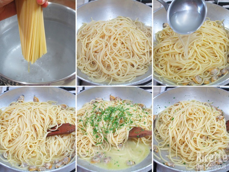 Aggiungere gli spaghetti e completare la cottura