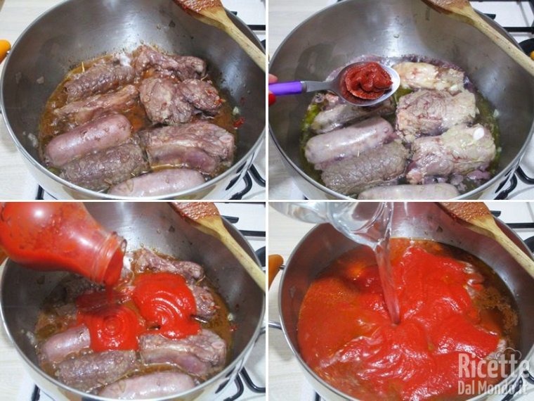 Aggiungere il concentrato e la passata di pomodoro