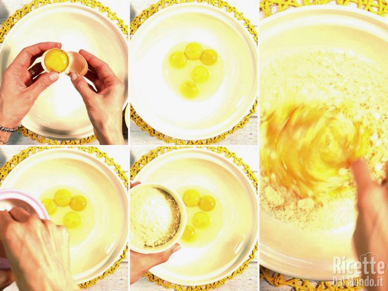 Lavorate le uova con sale e pecorino grattugiato