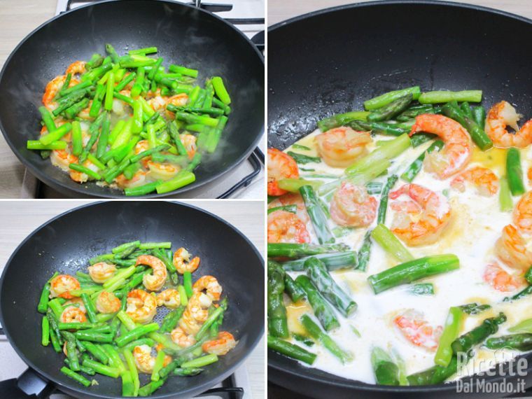 Aggiungere gli asparagi e la panna
