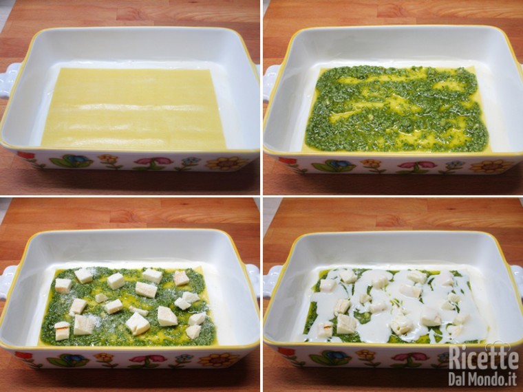 Procedere alla stratificazione della lasagna con tutti gli ingredienti