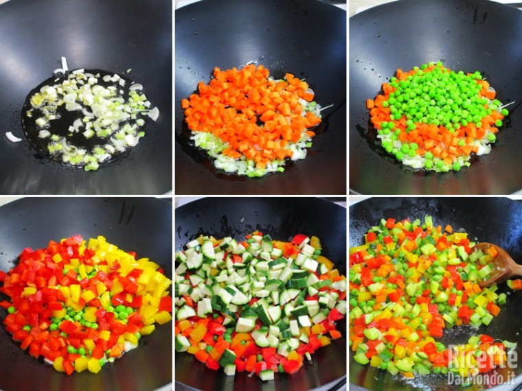 Cuocere le verdure nel wok