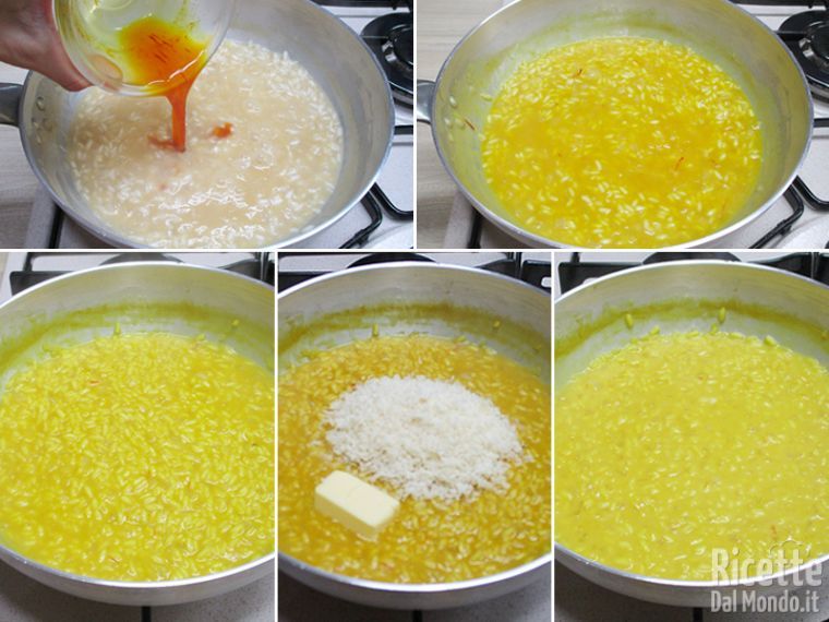 Unire lo zafferano e mantecare con parmigiano e burro
