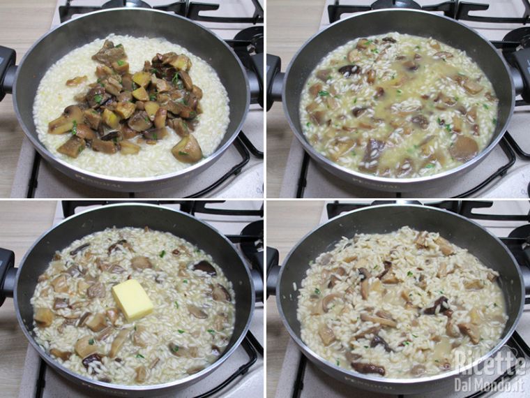 Completare il risotto con i funghi