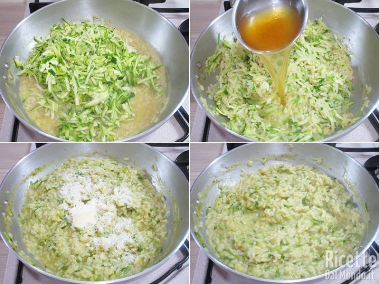 Unire le zucchine, completare la cottura e mantecare