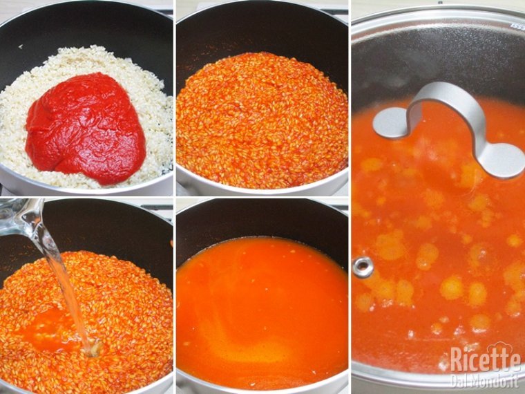 Cuocere con sugo e brodo (o acqua)