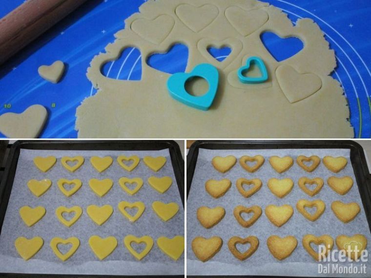 Ricavare i biscotti a cuore dall'impasto e infornare