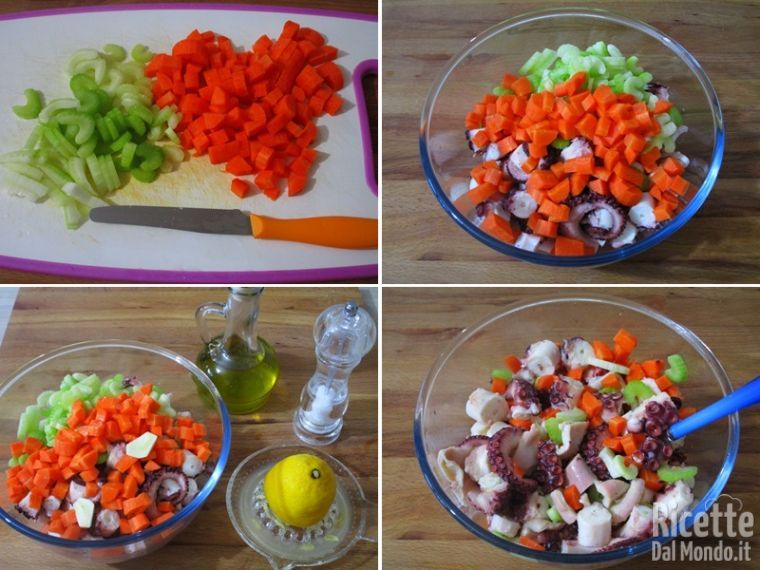 Unire le verdure tagliate a pezzetti e condire