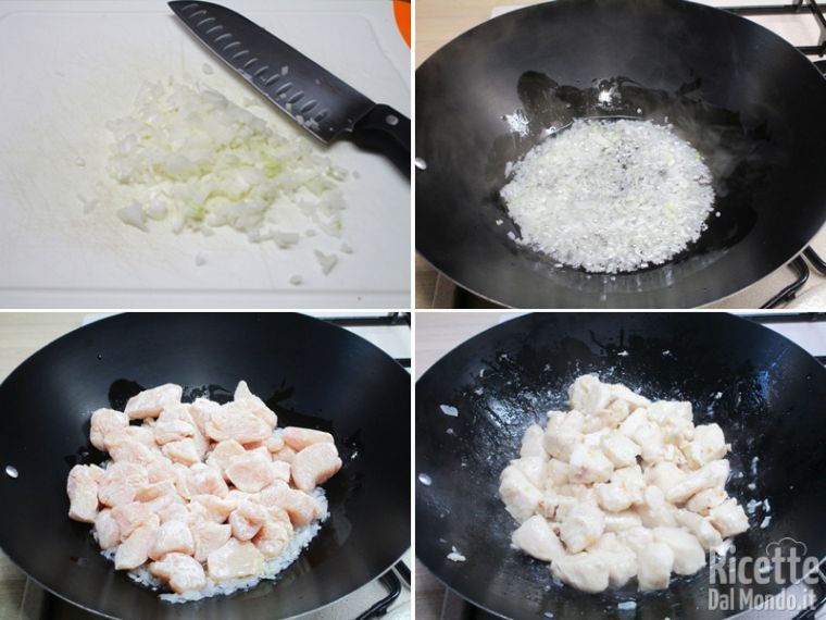 Ammorbidire un trito di cipolla e aggiungere i bocconcini