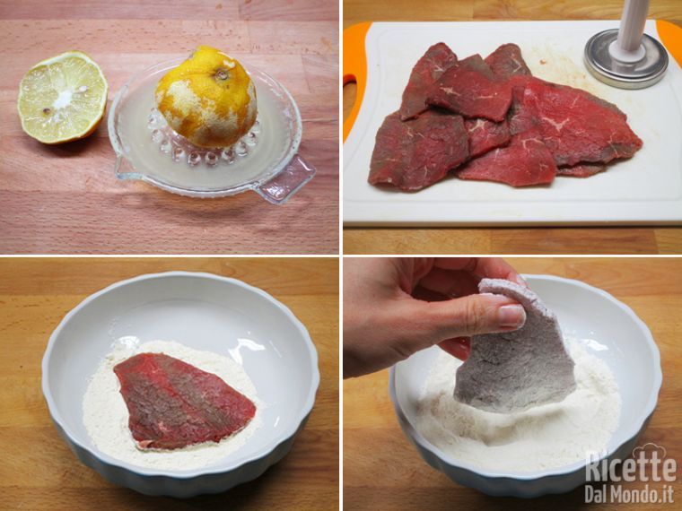 Battere e infarinare la carne