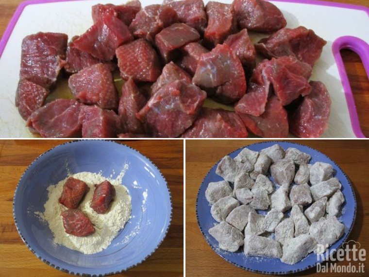 Tagliare la carne a cubetti