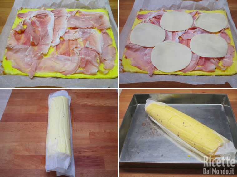Farcire la frittata, arrotolare e cuocere di nuovo in forno