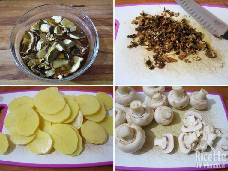 Affettare funghi e patate