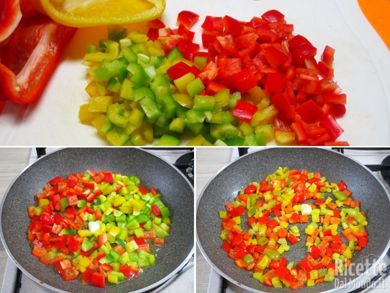 Tagliare e cuocere i peperoni
