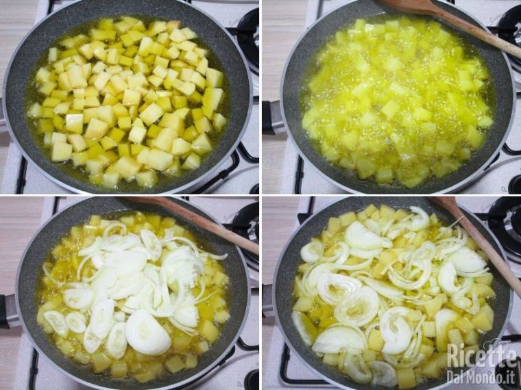 Cuocere le patate con olio e cipolla