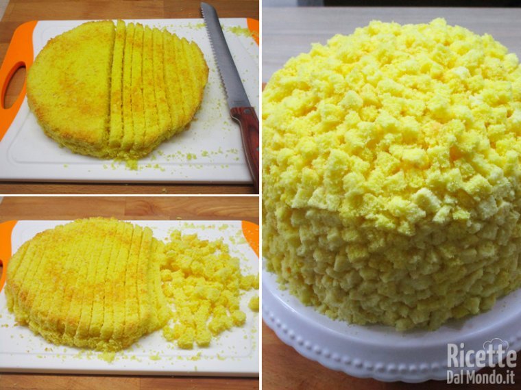 Rivestire la torta con il pan di spagna a cubetti