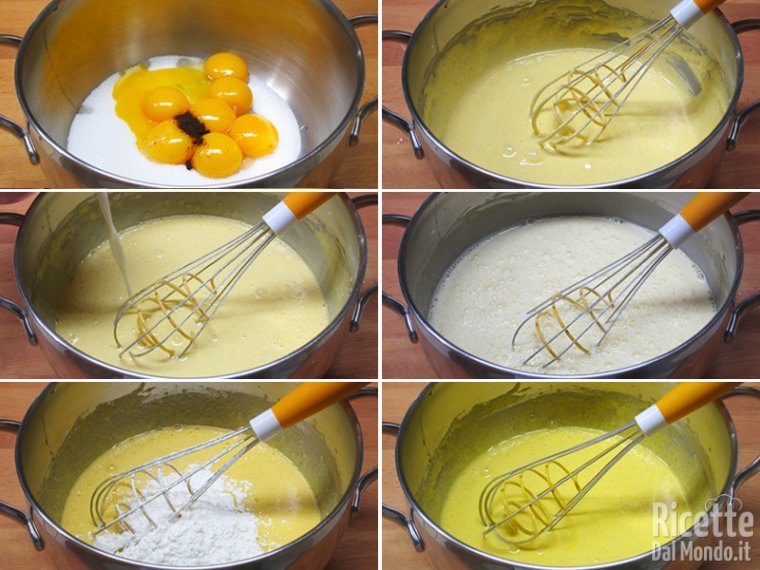 Mescolare con una frusta gli ingredienti per la crema