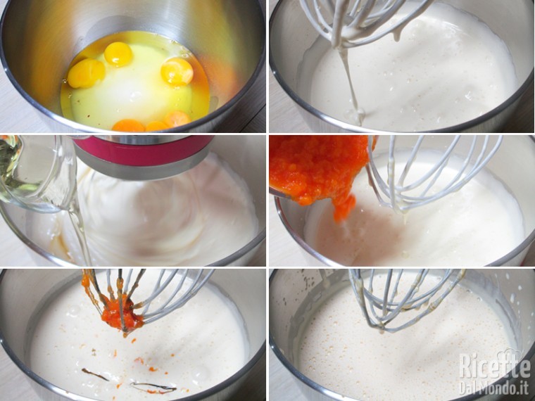 Lavorare uova, olio e zucca