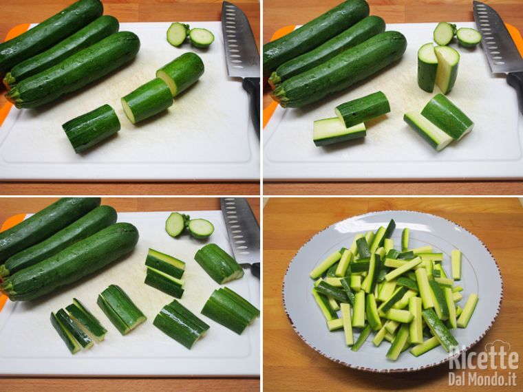 Tagliare le zucchine a bastoncini