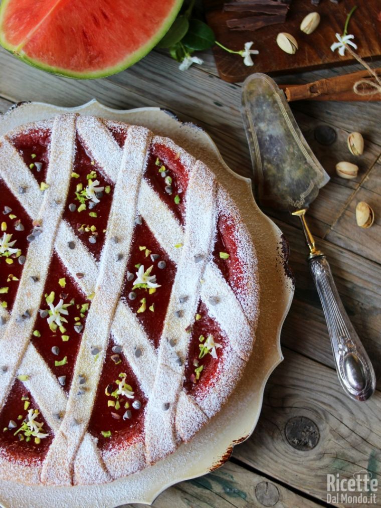 Porzione da 300 gr. (,ca) Crostata di pasta frolla vegana al gelo con gelo  di anguria Biologica - PRODOTTO STAGIONALE - Palermo