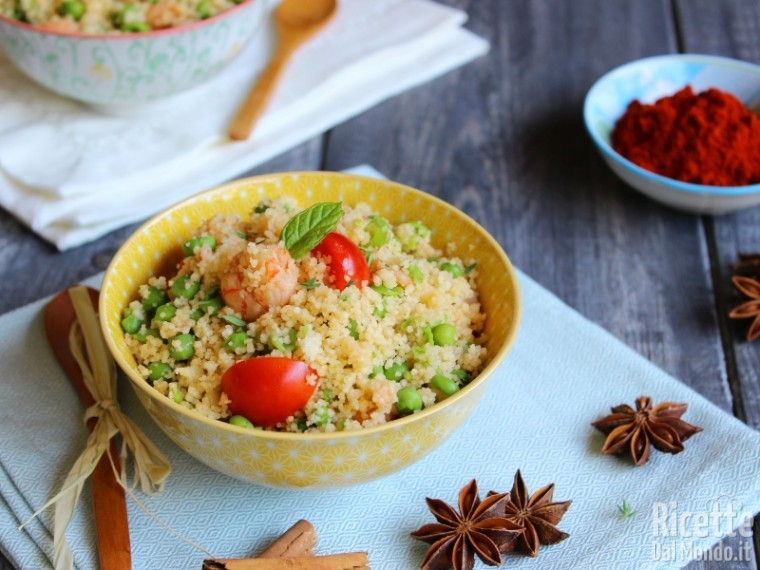 Ricetta cous cous con piselli e gamberetti
