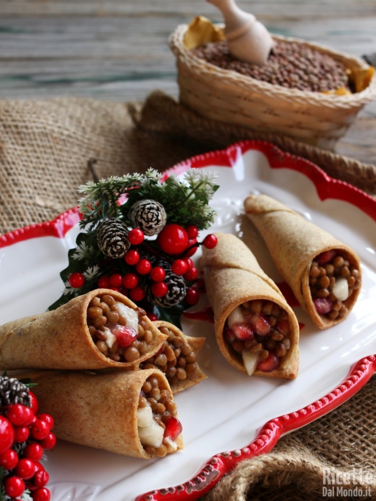 Come fare le cornucopie integrali con lenticchie e melagrana