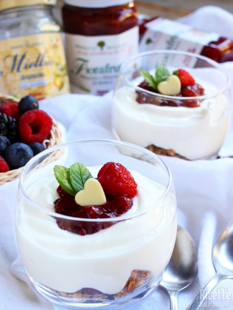 Ricetta coppe di muesli, yogurt e confettura