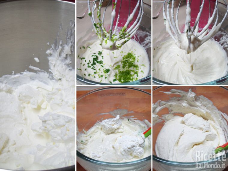 Aggiungere lime, menta e panna montata